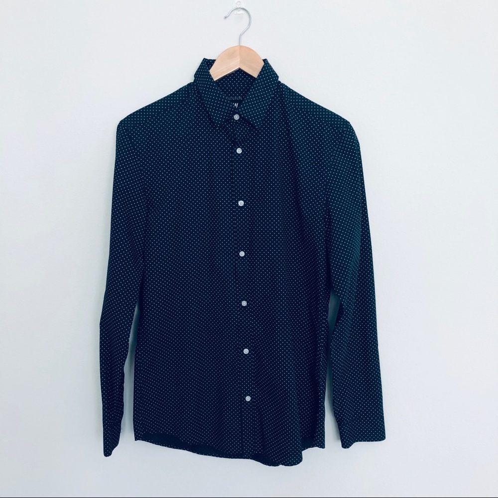 Navy Polkadot H&M Easy Iron Button Up Dress Shirt